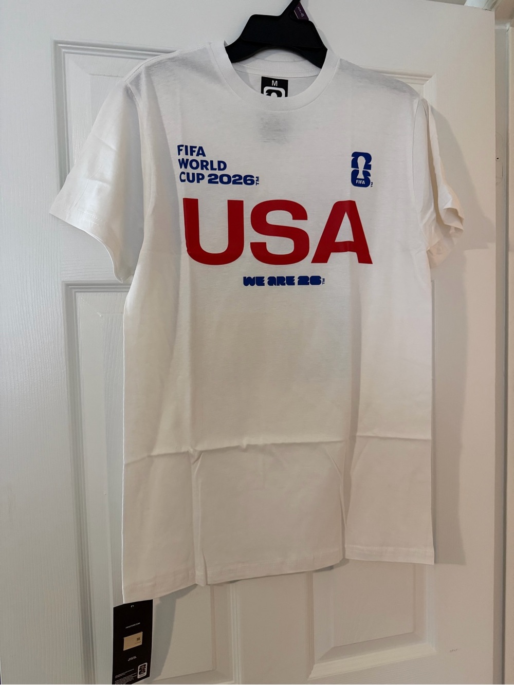 FIFA World Cup 2026 USA Graphic Tee - White with Red & Blue Print